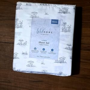 WELHOME Queen Mushroom 4 Piece Cotton Sateen Sheet Set New